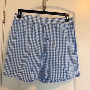 PIECES Blue & White Gingham Elastic Waist Shorts Size XL NWT